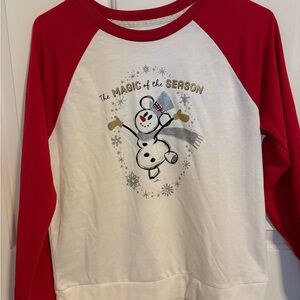 Women’s Red & White Holiday Snowman Raglan Sweatshirt